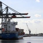 A large boat in a body of water