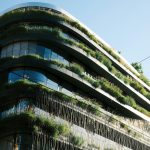 Modern building with lush green vertical gardens