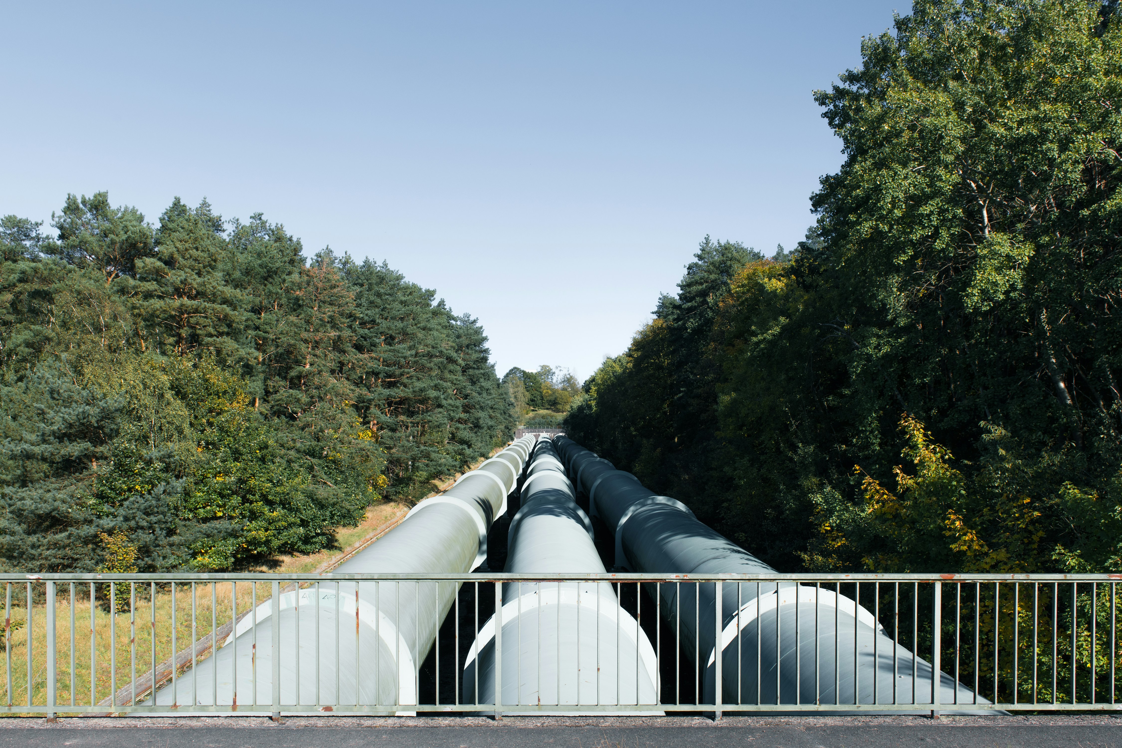 A large pipe on the side of a road