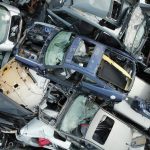 Pile of wrecked and crushed cars